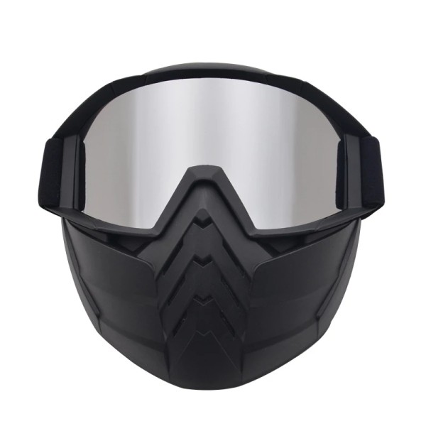 Face protection mask, made from hard plastic + ski goggles, silver lenses, model AD02